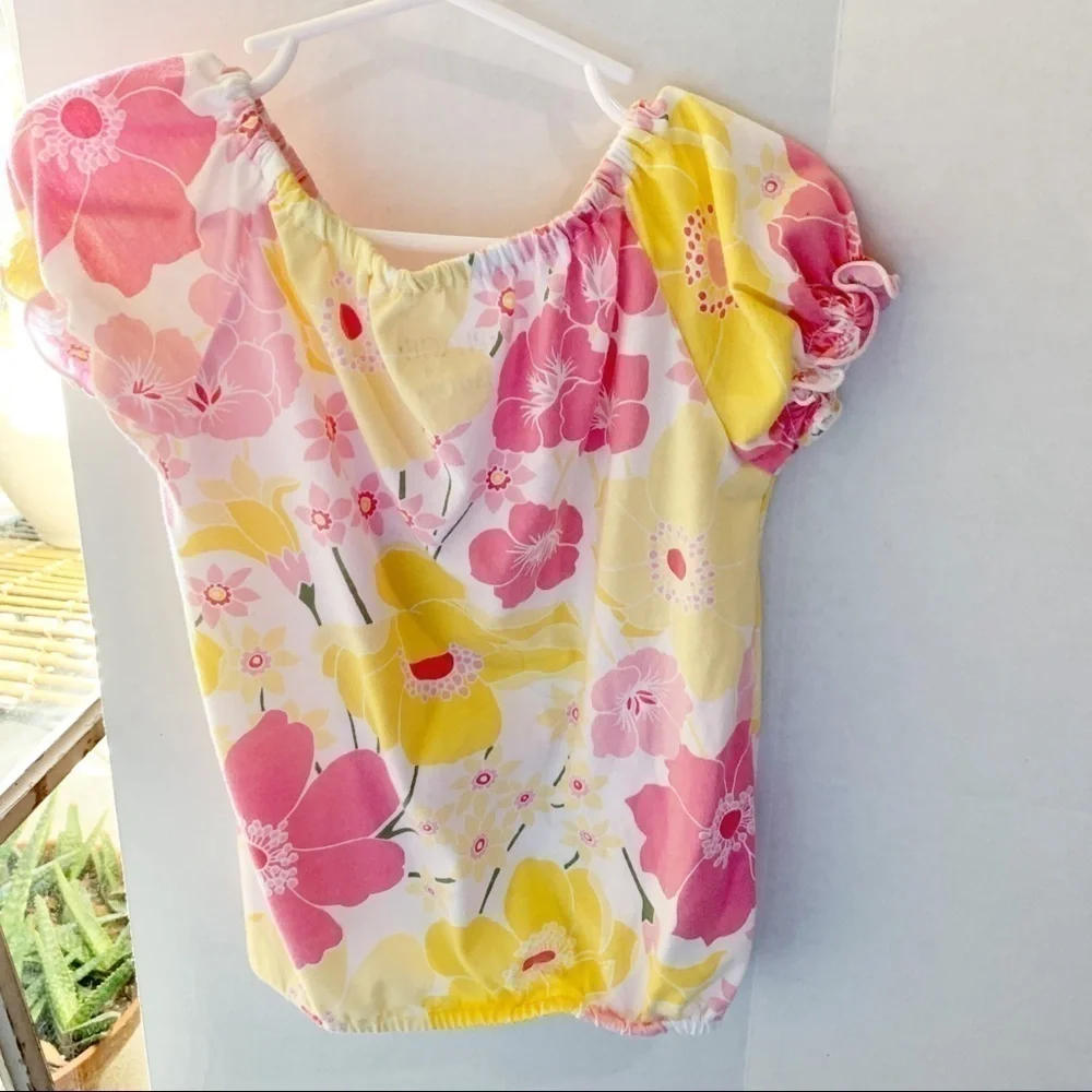 The Children’s Place Floral Ruffle Elastic Spring Summer Pink Yellow. Size 5/6